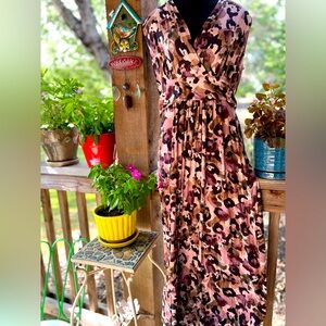 Alchemy Thread Mauve Print Sleeveless V Neck Pullover Soft Maxi Dress L